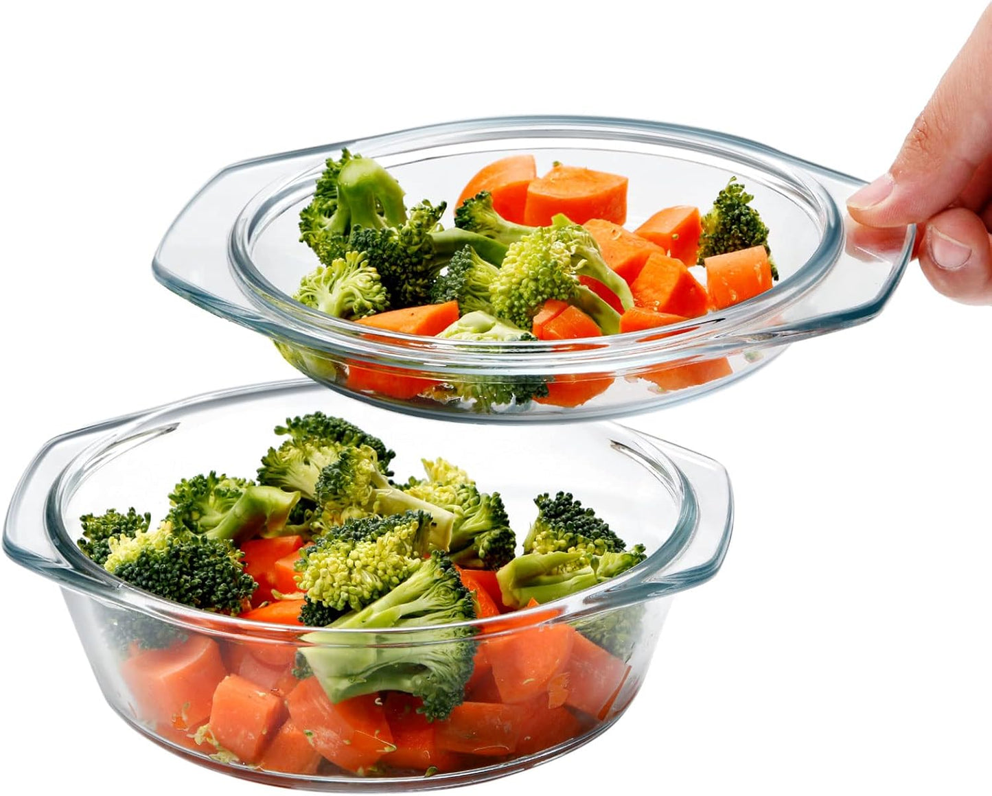 Small round Glass Casserole Dish with Lid, 0.65 L Mini Glass Bowl with Glass Lid, Microwave and Oven Safe