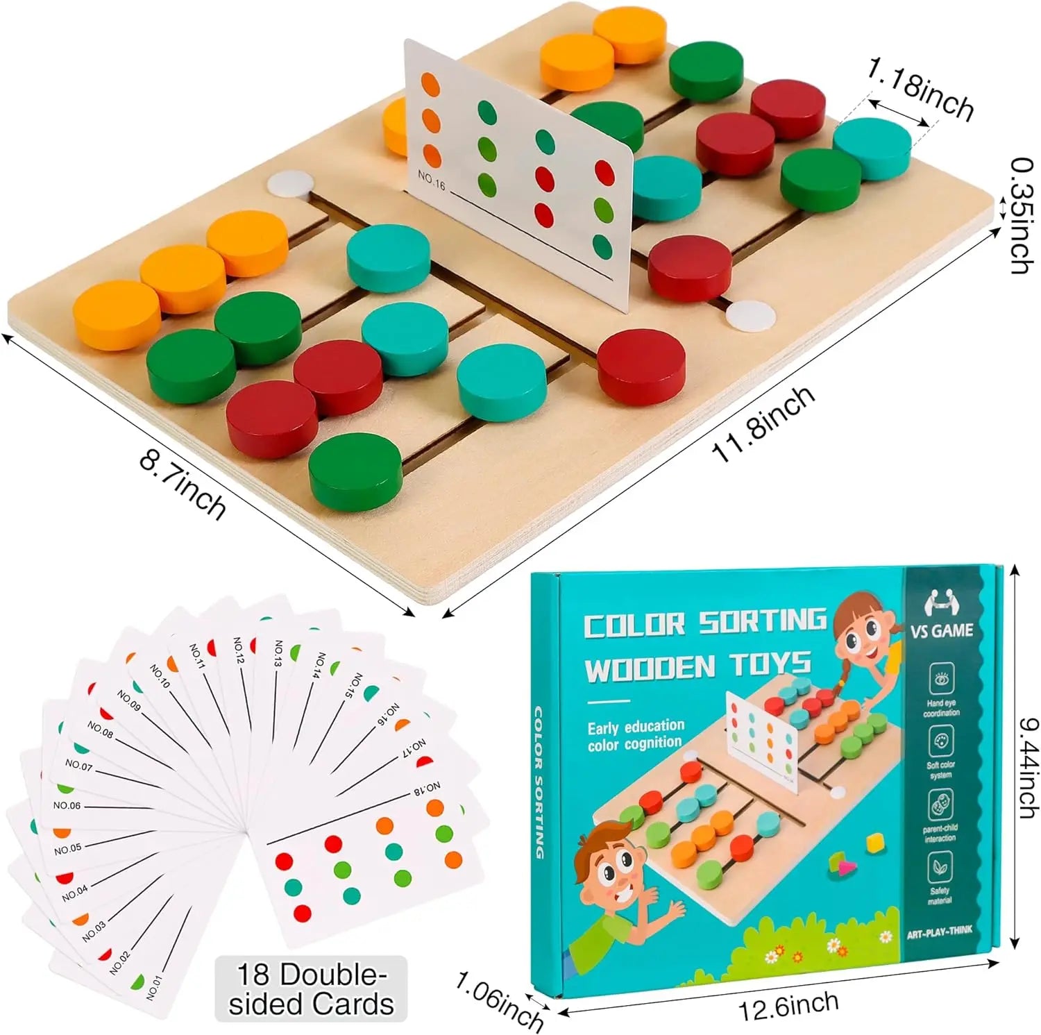 Montessori Color Matching Learning Toys Sliding Puzzle for Kids 3 4 5 6 7 Years Old Preschool Logic Game Brain Teasers Boys Girls 2 Players Educational Wooden Toddler Travel Toys Gifts