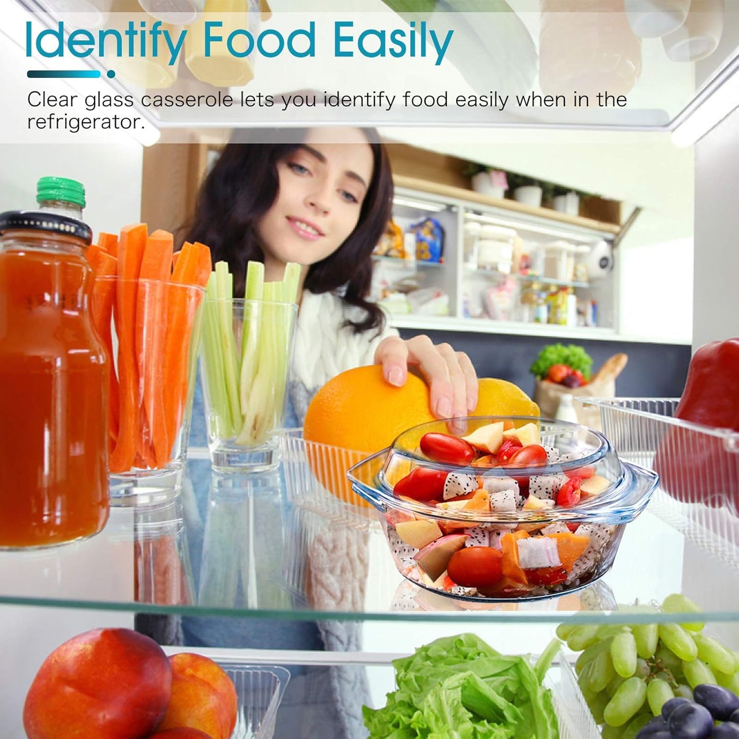 Small round Glass Casserole Dish with Lid, 0.65 L Mini Glass Bowl with Glass Lid, Microwave and Oven Safe