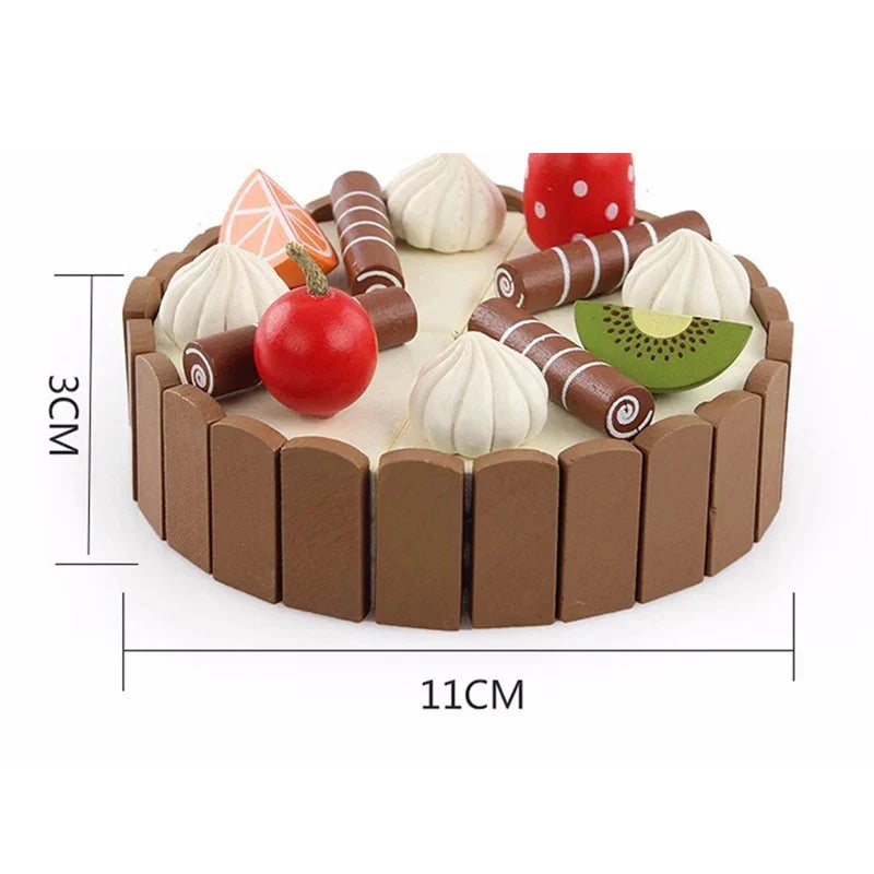 Birthday Cake Cutting Toys, Wooden Play Food Set for Kids Toddlers, Pretend Play Kitchen Toys for Boys Girls