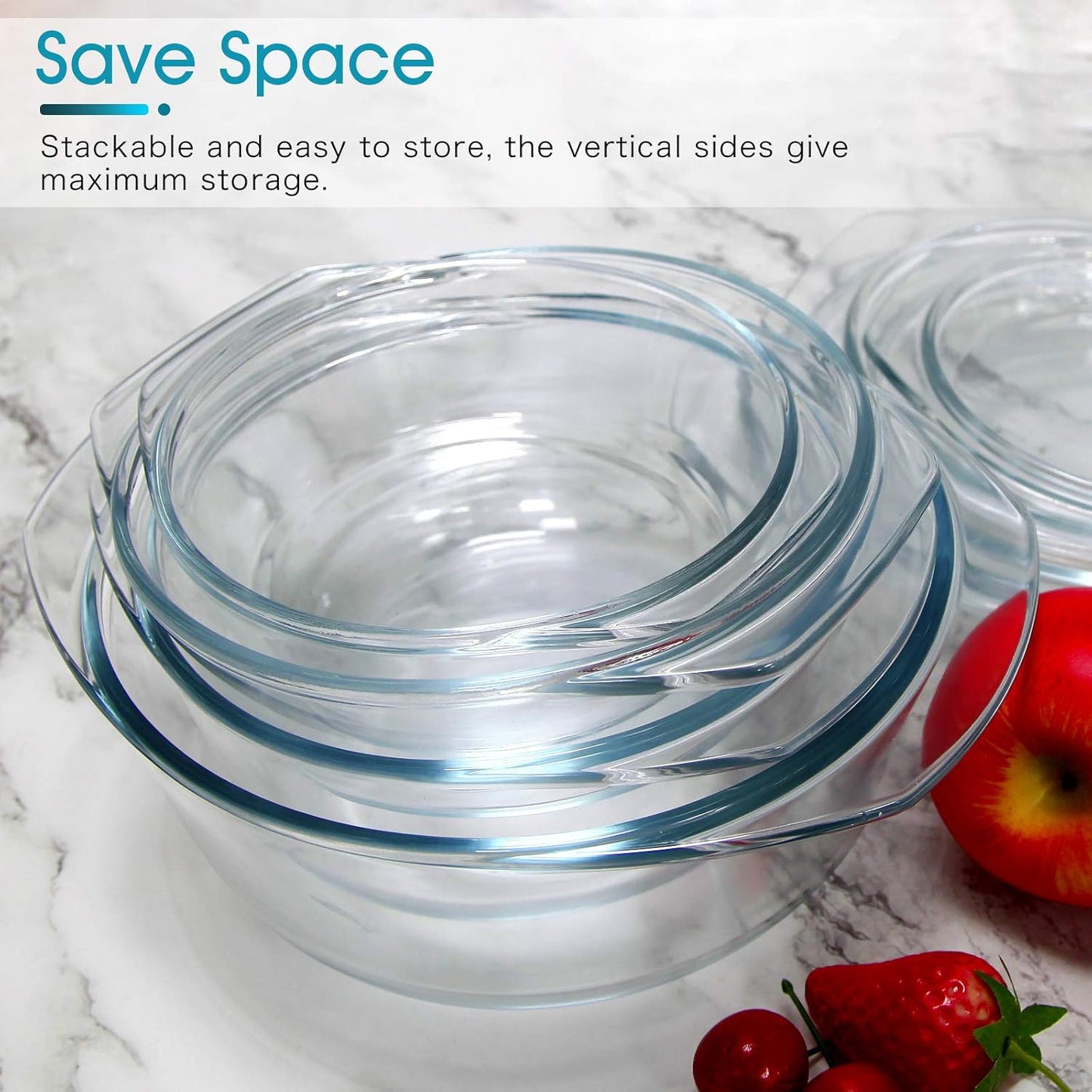 Small round Glass Casserole Dish with Lid, 0.65 L Mini Glass Bowl with Glass Lid, Microwave and Oven Safe