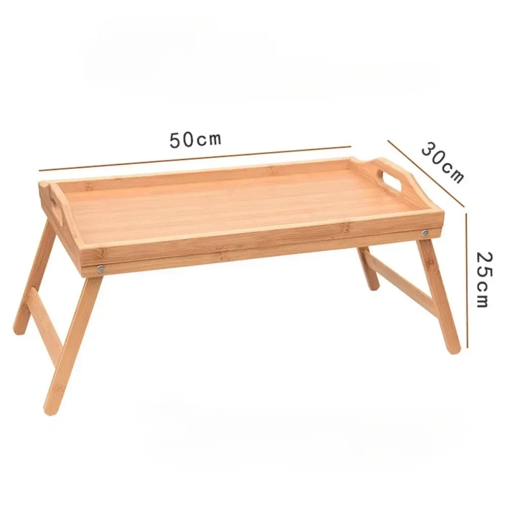 Bamboo Bed Tray with Folding Legs Portable Breakfast Table for Bed, Laptop & Tablet Stand, Foldable Snack Tray with Handles for Recliner, Eating, Working, & Serving