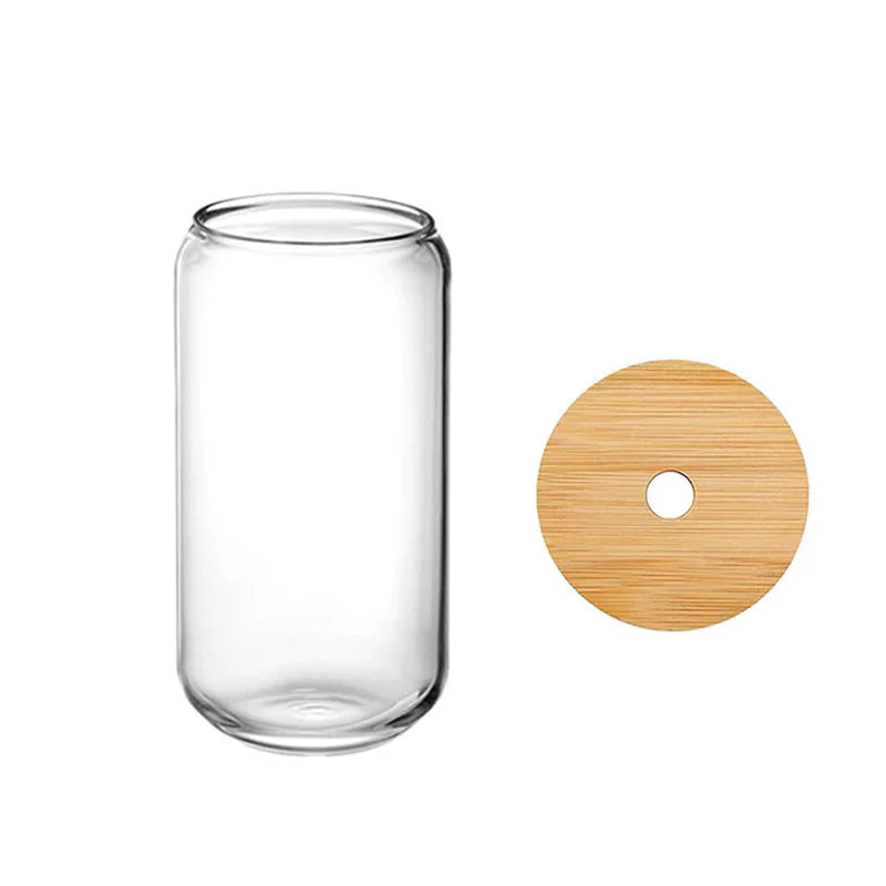 4Pcs/Set of Glasses with Straws 470Ml Straw Beer Mugs with Wooden Lid Reusable Iced Coffee Juice Cups with Straw Brush