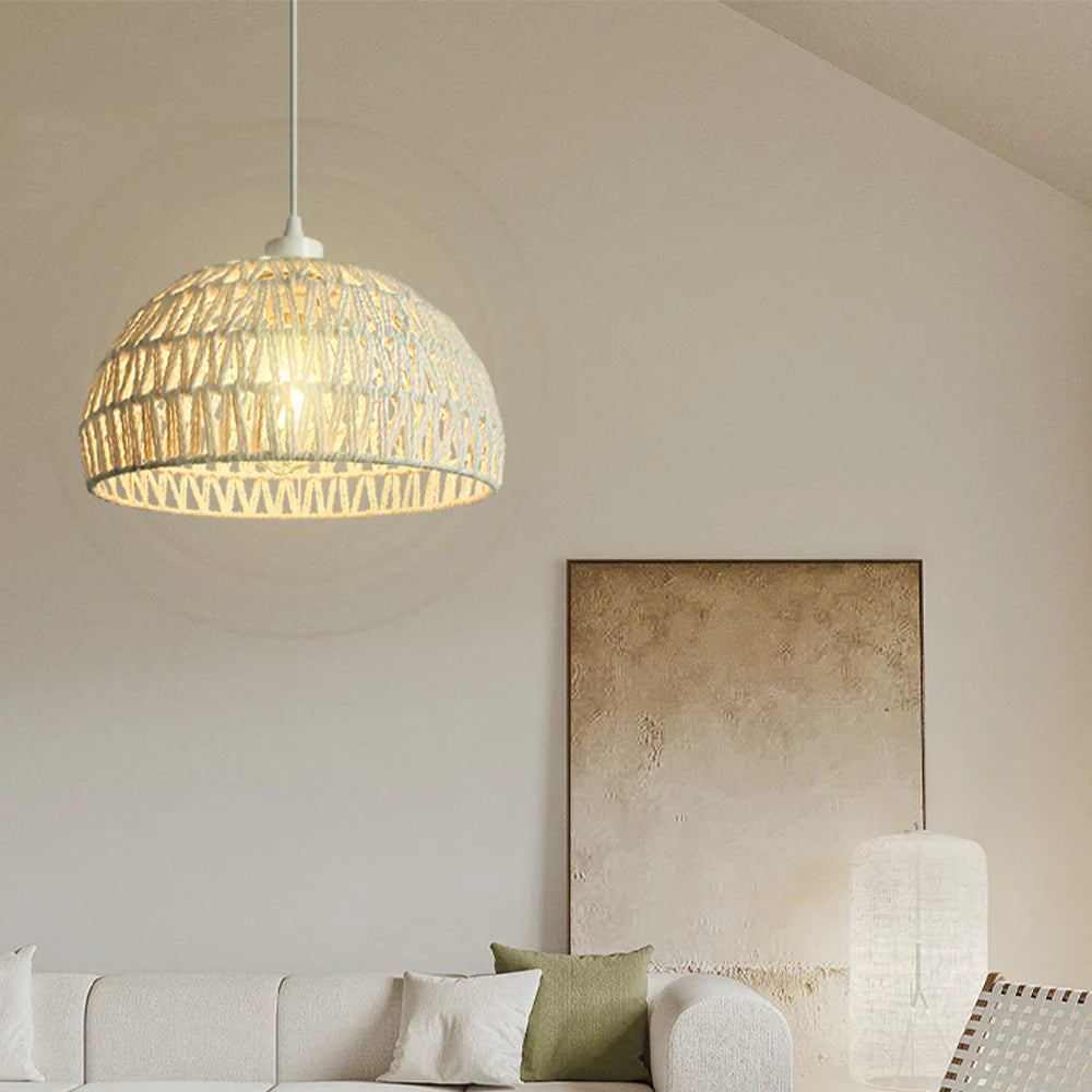 Natural Fiber Hanging Light Woven Rattan Bamboo Ceiling Fixture Minimalist Cafe Decor Handmade Chandelier Rustic Bar Lighting Modern Design