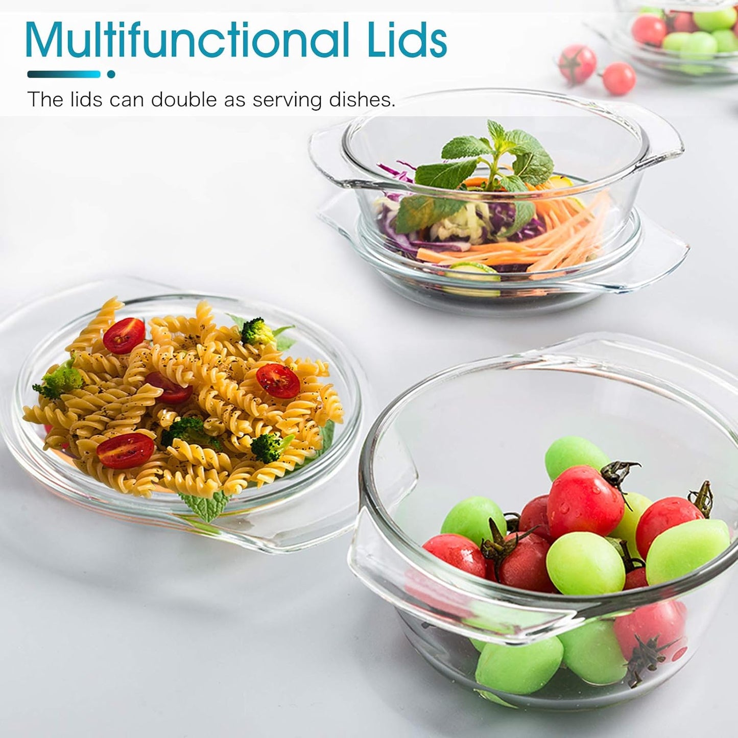 Small round Glass Casserole Dish with Lid, 0.65 L Mini Glass Bowl with Glass Lid, Microwave and Oven Safe