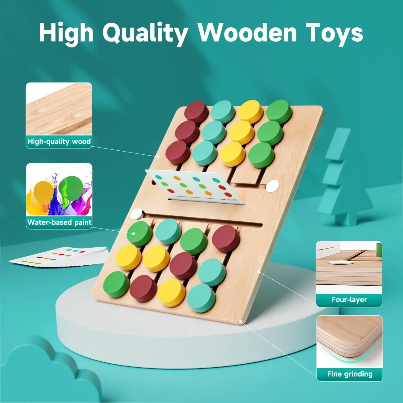 Montessori Color Matching Learning Toys Sliding Puzzle for Kids 3 4 5 6 7 Years Old Preschool Logic Game Brain Teasers Boys Girls 2 Players Educational Wooden Toddler Travel Toys Gifts