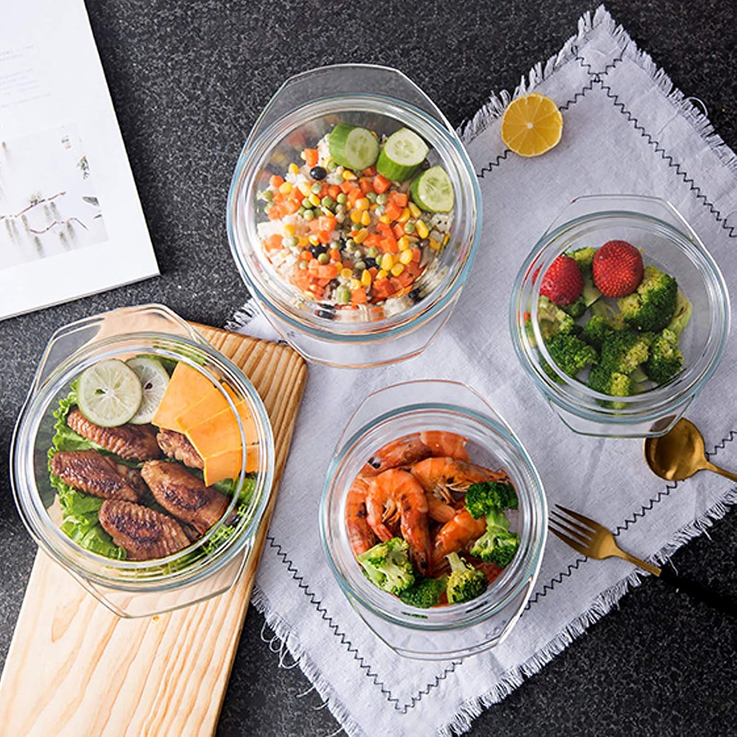 Small round Glass Casserole Dish with Lid, 0.65 L Mini Glass Bowl with Glass Lid, Microwave and Oven Safe