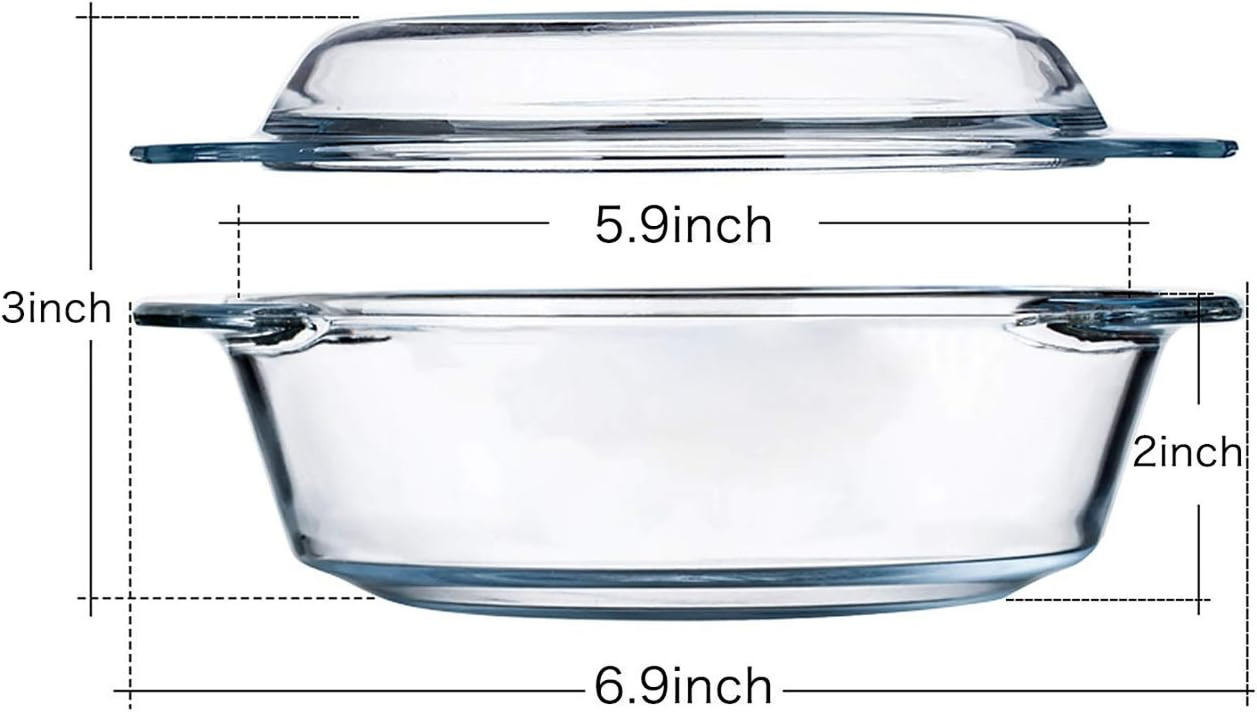Small round Glass Casserole Dish with Lid, 0.65 L Mini Glass Bowl with Glass Lid, Microwave and Oven Safe