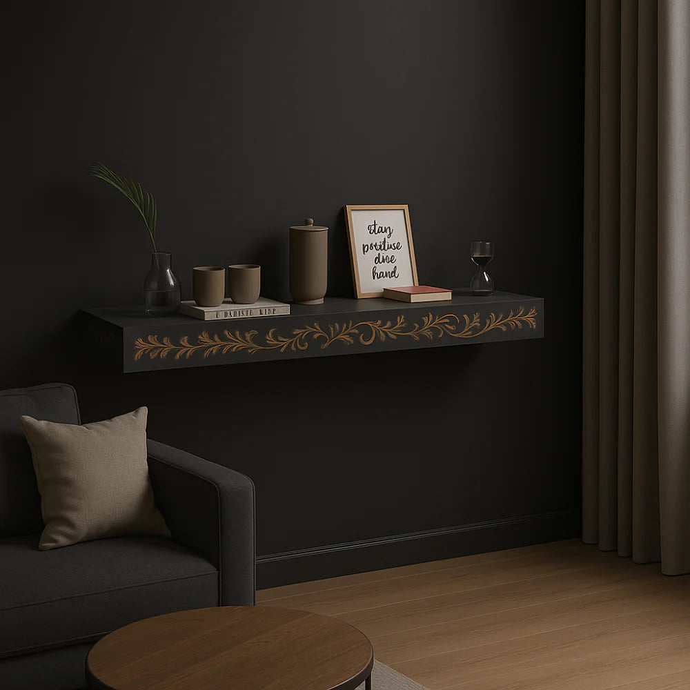 Custom Engraved Gray MDF Floating Wall Shelf Modern Decorative Display